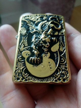 Solid Brass Zippo Golden Devil Dragon 1932 - 1987 comes with 2005 insert 2