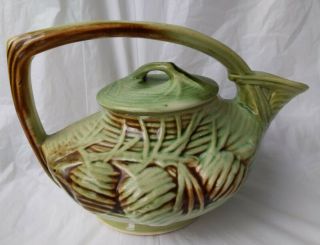 Vintage Mccoy Pine Cone Teapot & Lid Pottery Green & Brown Arts And Crafts Style