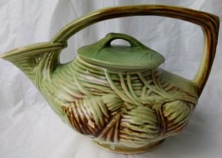 Vintage McCoy Pine Cone Teapot & Lid Pottery Green & Brown Arts and Crafts Style 3