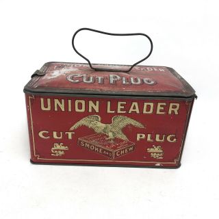 Collectible Vintage Union Leader Cut Plug Tobacco Smoke And Chew Tin / Canister