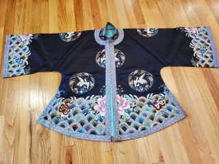 Vintage Embroidered Silk Chinese Robe Jacket