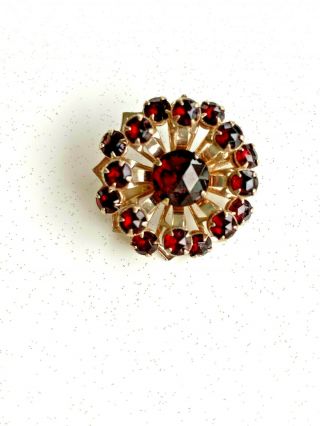 Vintage Gold - Tone Ruby Red Rhinestone Brooch / Pin