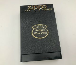 Vintage Zippo Windproof Antique Silver Plate Lighter,  121fb,  W/ Box