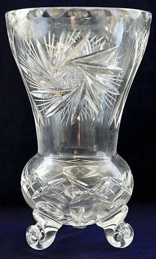 Vintage Retro Bohemia Lead Crystal Diamond Cut Three Leg Trumpet Vase 1.  1kg