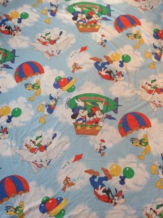 Disney Vtg Mickey Mouse Hot Air Balloon Full Sheet Fitted Flat Fabric Cutter