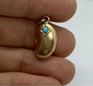Victorian 15k Gold & Turquoise Kidney Bean Charm Pendant - Condtio