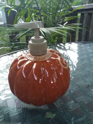 Ceramic Pumpkin Hand Soap Dispenser Vintage Orange With Leaves