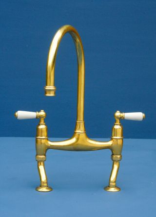 Vintage Brass Kitchen Mixer Taps Reclaimed & Fully - Perrin & Rowe