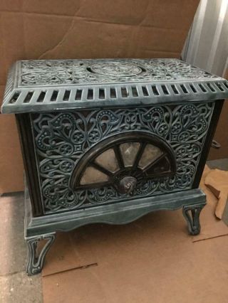 Vintage French Pied - Selle Brevete Cast Iron Enamaled Wood Burning Stove Heater
