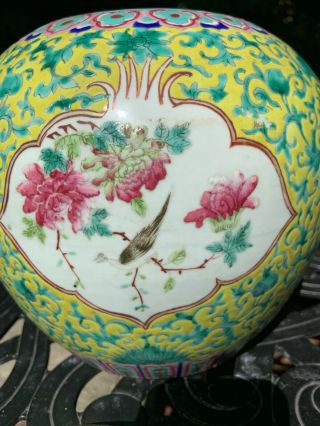 CHINESE 19TH C QING DYNASTY FAMILLE ROSE GINGER JAR,  YELLOW AND GREEN,  VASE 2