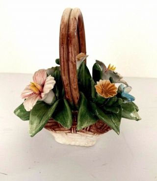 Vintage Capodimonte Porcelain Flower Basket Brown/white 4 " Made In Italy
