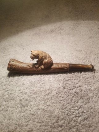 Vintage Carved Wood Bear Smoking Pipe Pocket Size Small Approximately 5 " Long