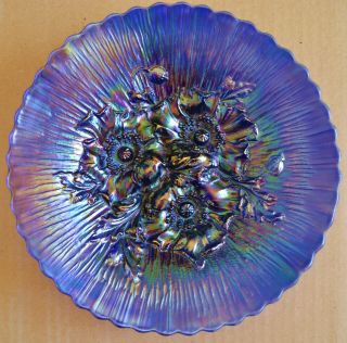 Stupendous Northwood Poppy Show Blue Antique Carnival Glass Plate