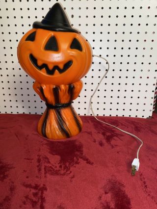 Vintage Blow Mold Pumpkin Scarecrow Haystack Light 13 " Halloween Tabletop