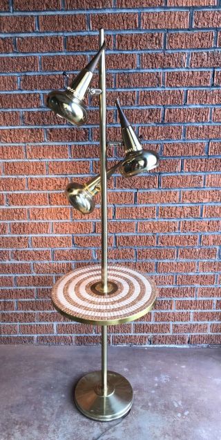 Vintage Mid Century Modern Brass Floor Lamp End Table - Martz Style - Mosaic