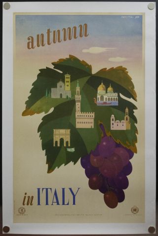 1951 Autumn In Italy Previtali Enit Italian Wine Vintage Travel Poster
