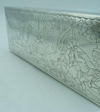 Large 925 Solid Silver Box - Antique Fox Hunting Scene - 436g No Weighting