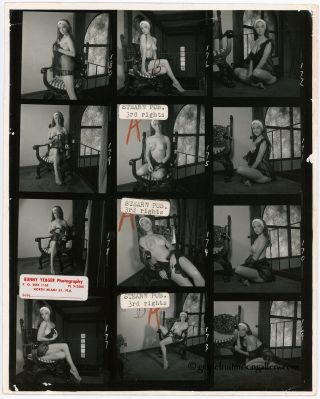 Bunny Yeager 1960s Contact Sheet Photograph Topless Pin Up Beauty Mickey O 