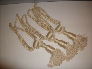 Vintage White Ivory Silk Thread Braided Tie Backs 16 " Long Set Of 3