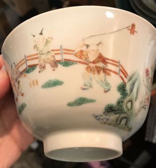 SIGNED Antique Chinese porcelain bowl and saucer hand painted 3