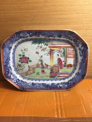 Antique Chinese Blue And White With Famille Rose Plate