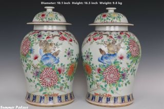 Fine Pair Chinese Famille Rose Porcelain Flowers And Birds Pots