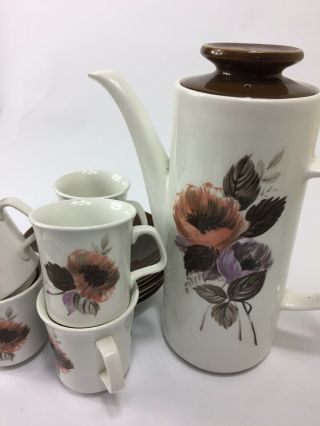 Vintage J & G Meakin Studio England Coffee Pot & 5 Cups And Saucer Set Floral