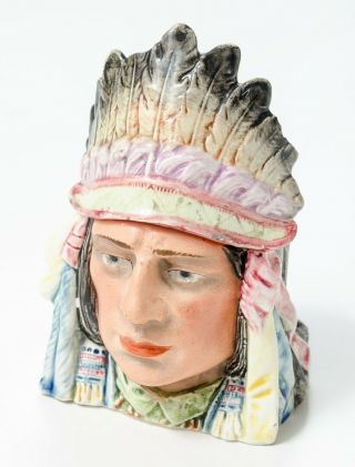 Vtg Indian Chief Tobacco Jar Ceramic Porcelain Head Humidor Native American