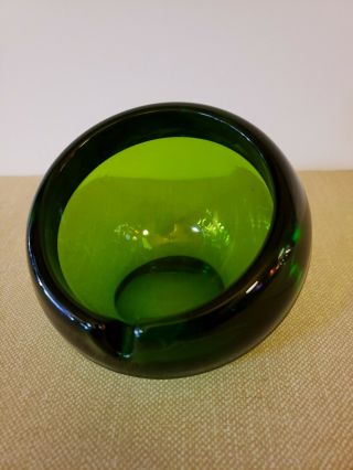 Vintage Mid Century Green Art Glass Ashtray