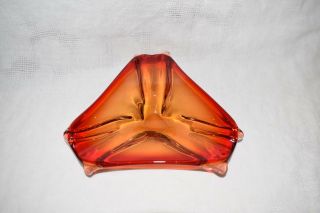 Large Vintage Art Glass Ashtray Fiery Orange Red Yellow Autumn Halloween Dish