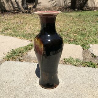 Antique Chinese Red Black Flambe Glaze Porcelain Langyao Sang De Beouf Vase 2