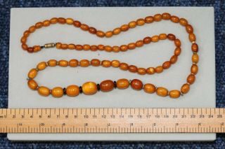 Antique Chinese carved butterscotch amber bead necklace,  19th century.  37 grams. 2