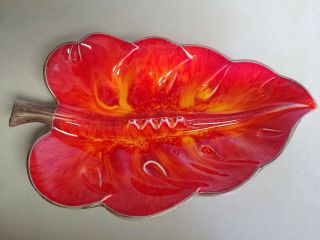 Vintage 1963 Treasure Craft U.  S.  A.  Leaf Ashtray Orange/red