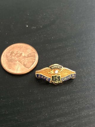 Vintage Bordens 15 Years Safe Driver Pin In 10k