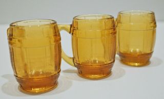 Set Of 3 Vintage Amber Glass Root Beer Mugs Barrels Mini Bar/shot Glasses