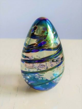 Vintage 96 Glass Eye Studio Signed Iridescent Striped Glass Paperweight