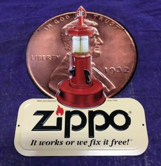 Zippo Lighter Sign Metal Embossed Penny Lantern Rare 14 " X10 "