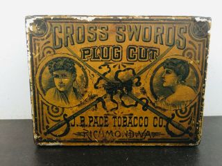 Vintage Empty Cross Swords Tobacco Tin - Antique - Advertising