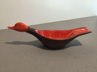 Vintage Mid - Century Modern Orange Ceramic Duck Ashtray