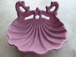Lovely Antique / Vintage French Cast Iron Soap Dish - Pink Shell
