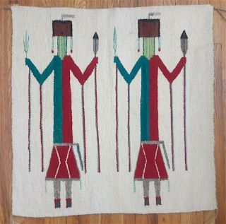 Antique Navajo Rug Blanket Native American Indian Yei Weaving Tapestry 1930 2
