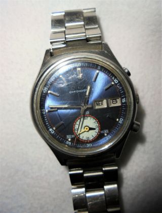 All Vtg Seiko Watch 7016 - 8001 Automatic Flyback Chronograph Blue Dial 3