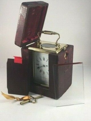 Antique French Carriage Clock,  Key And Travel Case.  By Mappin & Webb.
