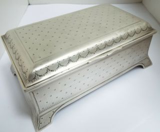 Fabulous Large V Heavy English Antique 1910 Solid Silver Cigarette Box Solid Lid