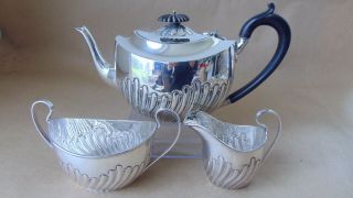 Victorian Sterling Silver Fluted Oval 3 Piece Tea Set 1894