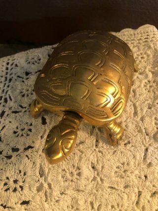 Vintage BRASS Turtle Tortoise FIGURAL TRINKET BOX with Hinged Lid 6 