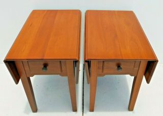 Pair Antique/vtg Solid Wood Drop Leaf Side/end Tables W/ Drawer