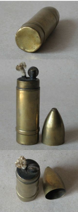 WWI ANTIQUE FRENCH BRASS PETROL CIGARETTE LIGHTER / TRENCH / CARTRIDGE 2