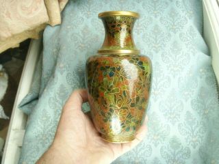 Old Vintage Chinese Cloisonne Enamelled Floral Decorated Brass Vase China Pot