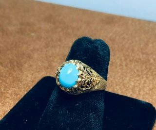 Antique Victorian 18k Gold Persian Turquoise Cabochon Motif Ladies Ring